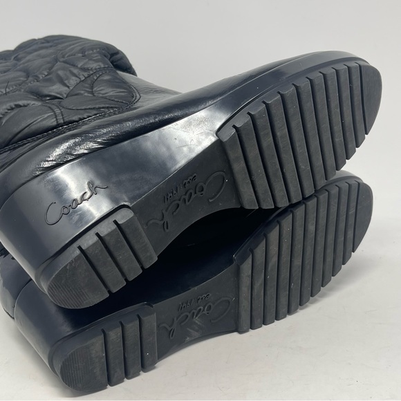 Coach Cantina Quilted Puffer Wedge Boots Womens 9 B Black Patent Signature C - Picture 12 of 13